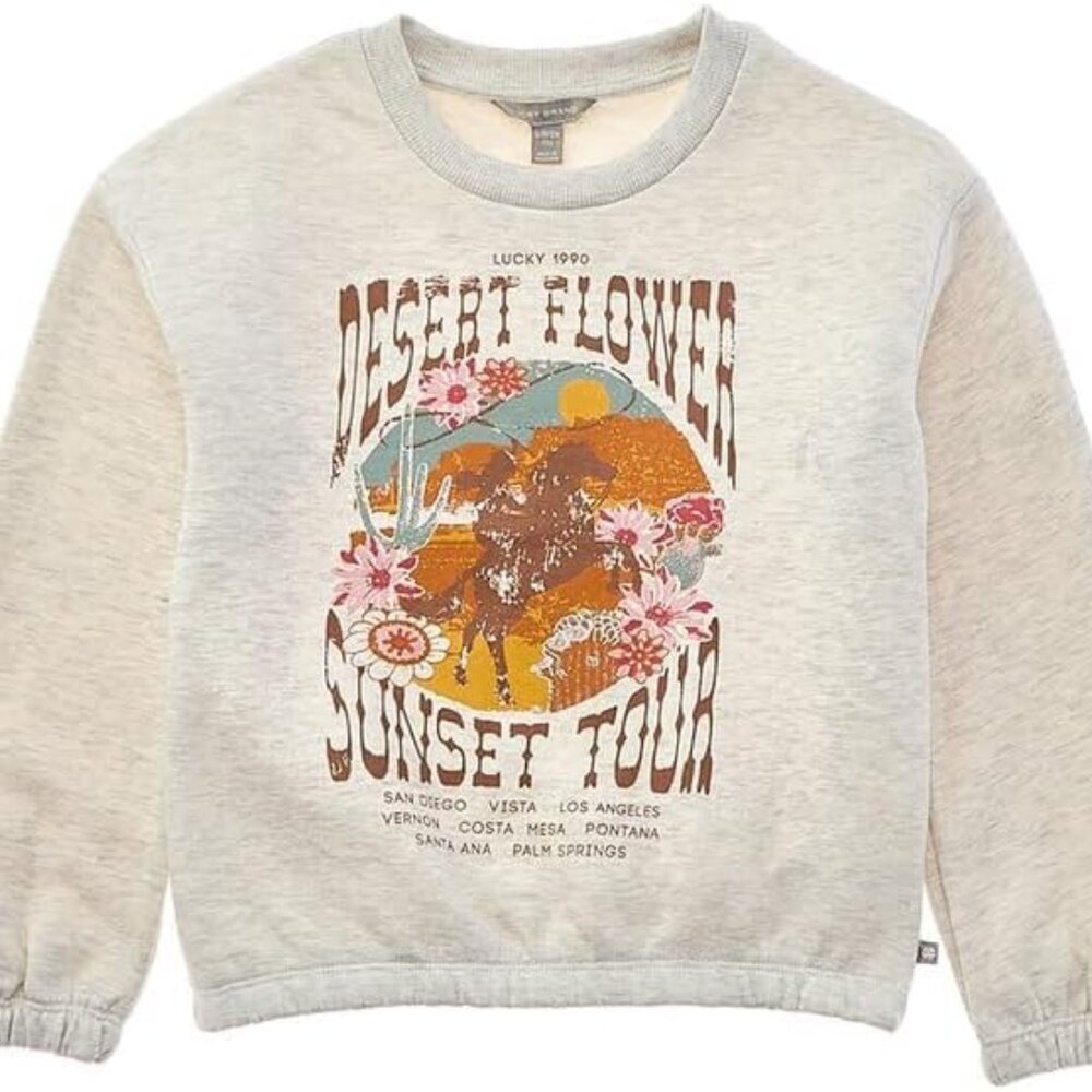NWT Adorable Cozy Lucky Brand Girls Desert Flower Sweatshirt size 7 grey/beige